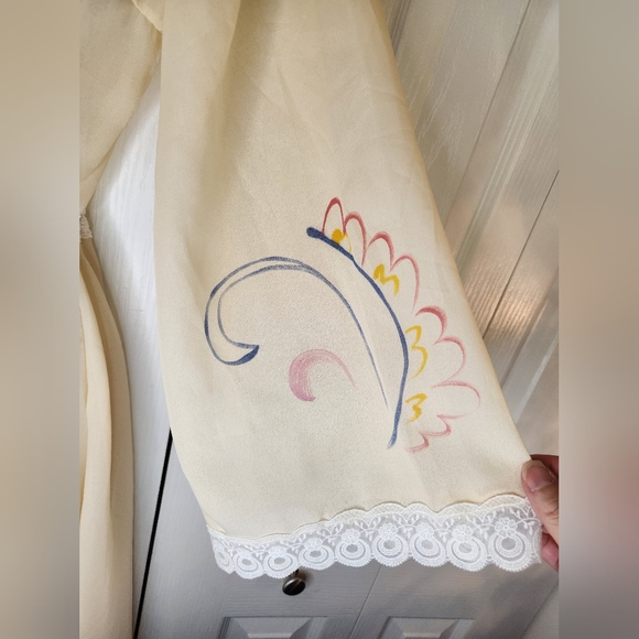 Vintage Dreamy 1970s Hand-Painted Boho Maxi • Sheer Ivory Nylon & Lace • S - Picture 7 of 13